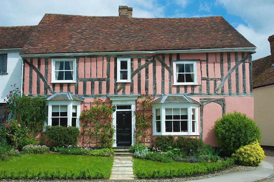 Mittelalterliche Wollstadt mit Fachwerkhäusern, größtenteils aus dem 15. Jahrhundert, Lavenham, Suffolk, England, Vereinigtes Königreich, Europa