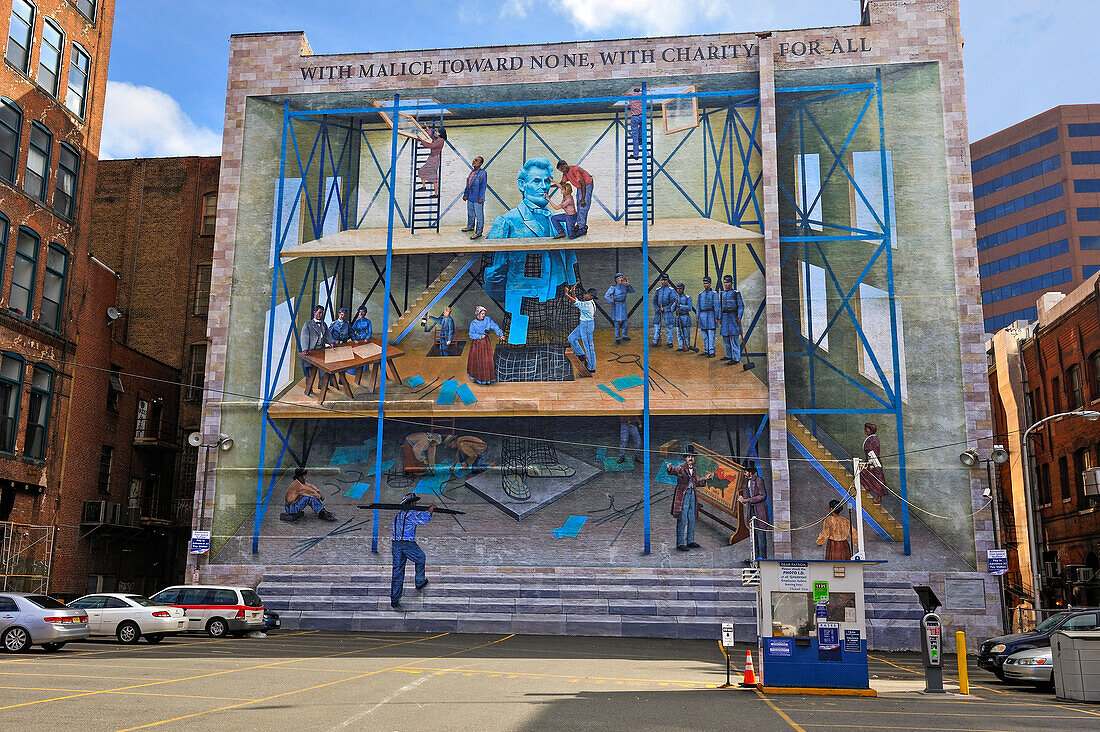 A People's Progression Toward Equality, Wandbild von Jared Bader, gesponsert von der Lincoln Financial Foundation, Mural Arts Program, 8th and Ranstead Street, Philadelphia, Commonwealth of Pennsylvania, Vereinigte Staaten von Amerika, Nordamerika