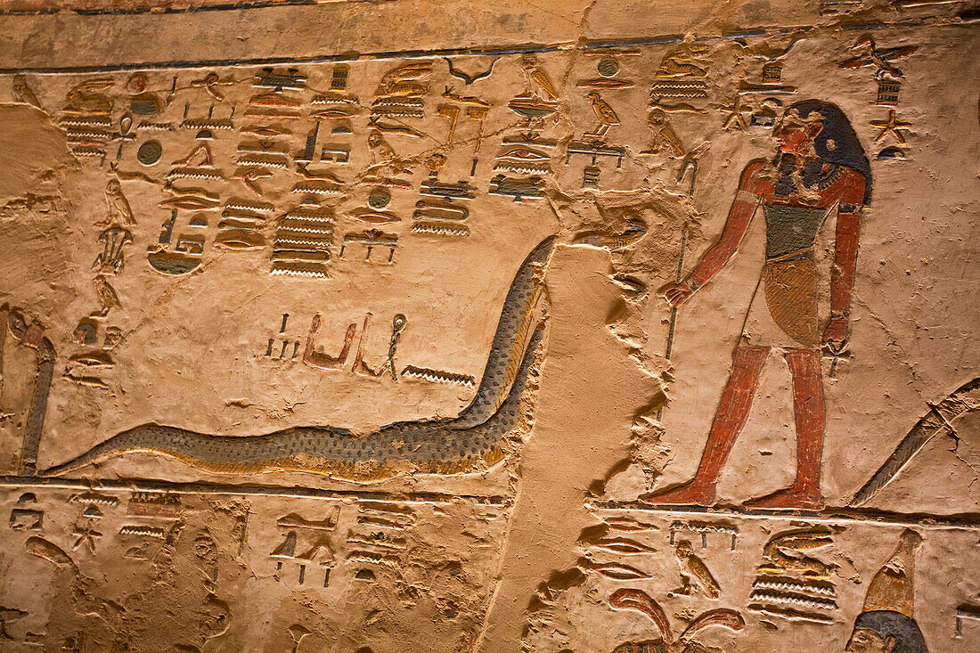 Basrelief, Grabmal des Seti I., KV17, Tal der Könige, Antikes Theben, UNESCO-Welterbe, Luxor, Ägypten, Nordafrika, Afrika