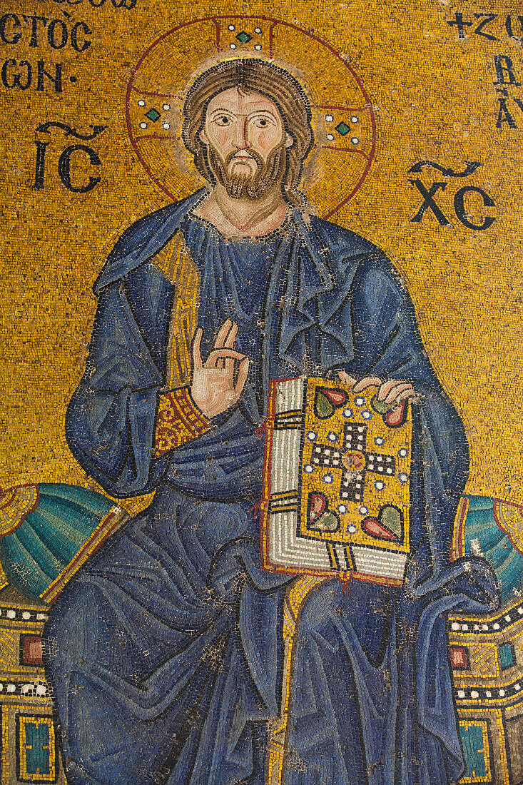 Mosaic Image of Christ Pantocrator, Interior, Hagia Sophia Grand Mosque, 537 AD, UNESCO World Heritage Site, Sultanahmet, Istanbul, Turkey, Europe