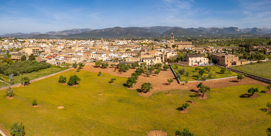 Aerial view of Santa Maria del CamA?, Majorca, Balearic Islands, Spain, Mediterranean, Europe