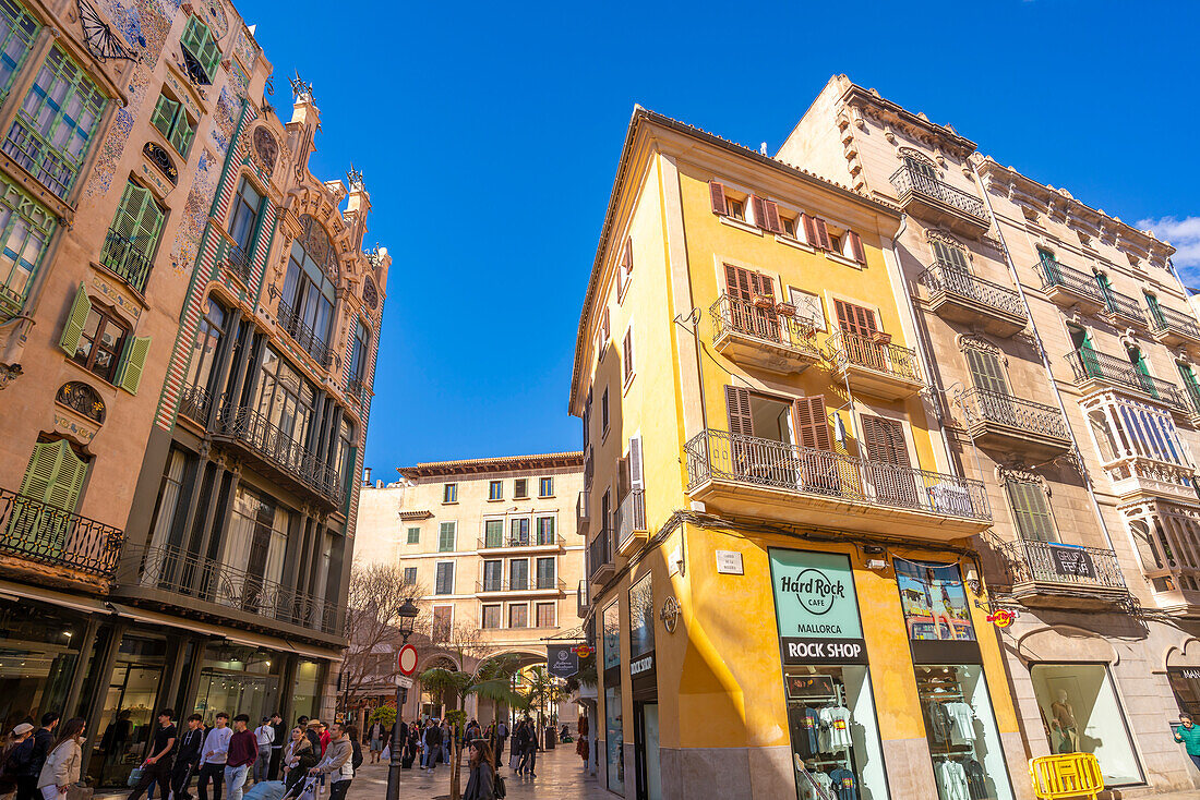 Blick auf Can Forteza Rey im Placa del Marques del Palmer, Palma de Mallorca, Mallorca, Balearen, Spanien, Mittelmeer, Europa