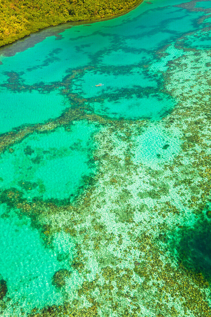 Bangka (boat) over coral, Chindonan Island, Calamian Islands, Coron, Palawan, Philippines, Southeast Asia, Asia