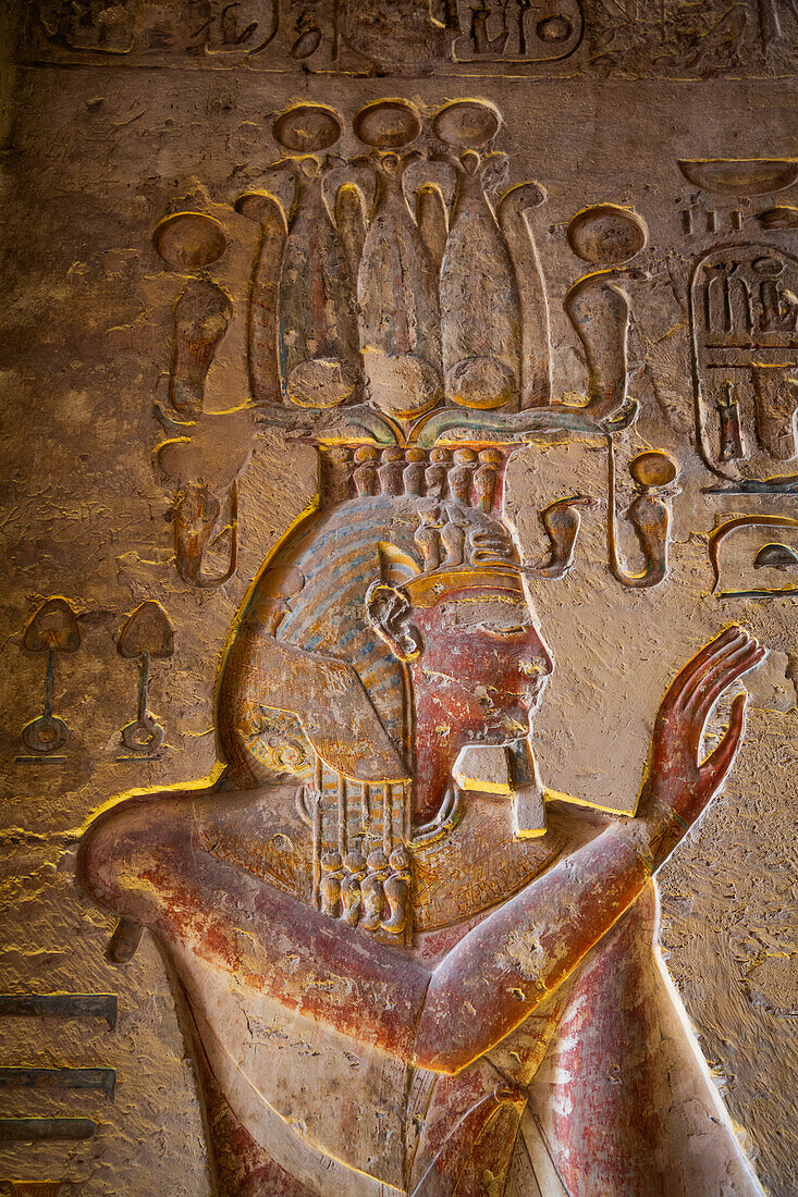 Relief des Pharaos, Grabmal des Ramses III, KV11, Tal der Könige, Antikes Theben, UNESCO-Welterbe, Luxor, Ägypten, Nordafrika, Afrika