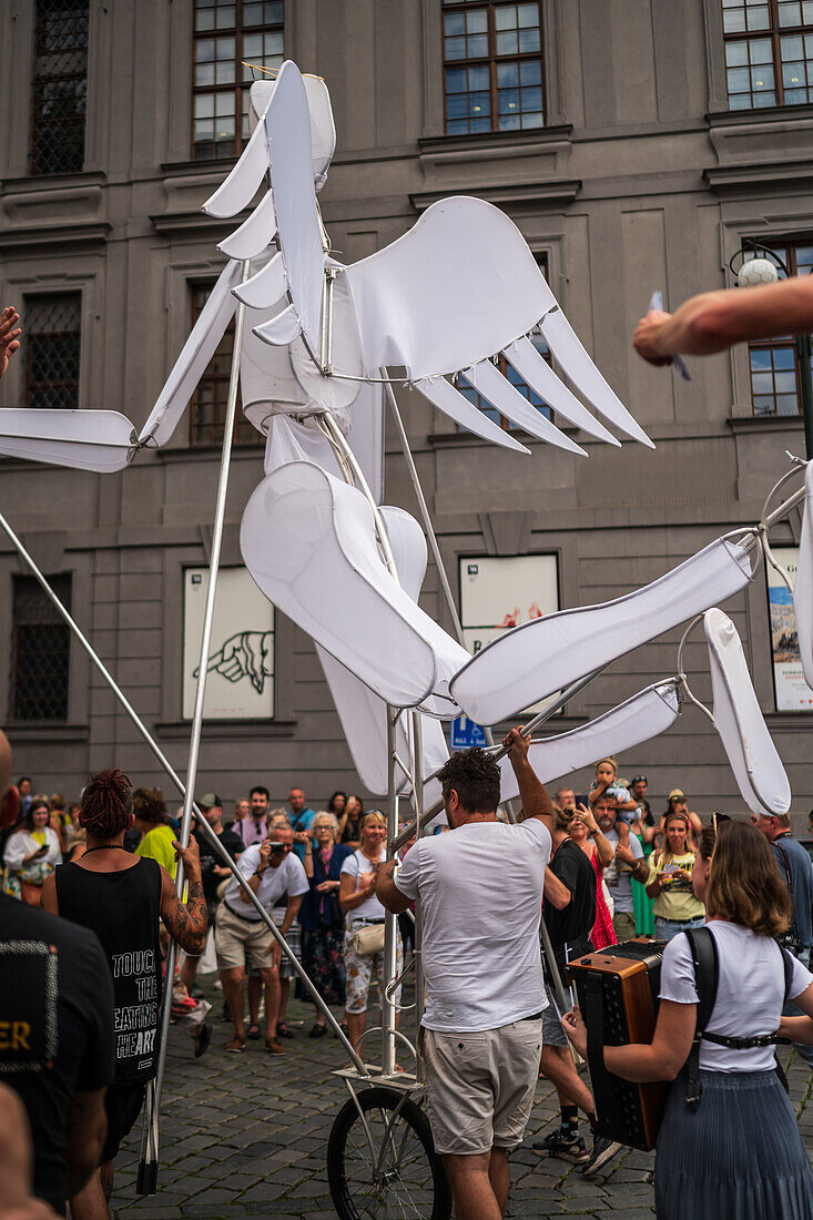 Parade of puppets from Marián Square to Old Town Square during the Prague Street Theatre Festival Behind the Door, Prague, Czech Republic