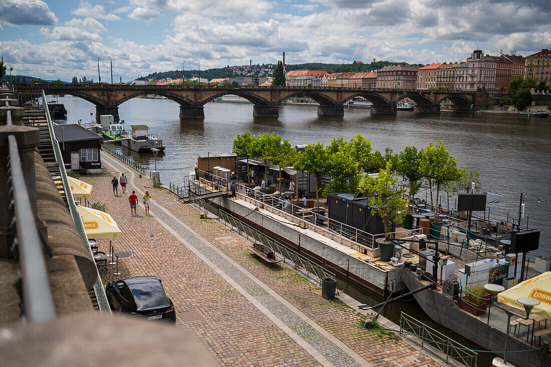 Floating restaurants on Vltava river, Prague, Czech Republic