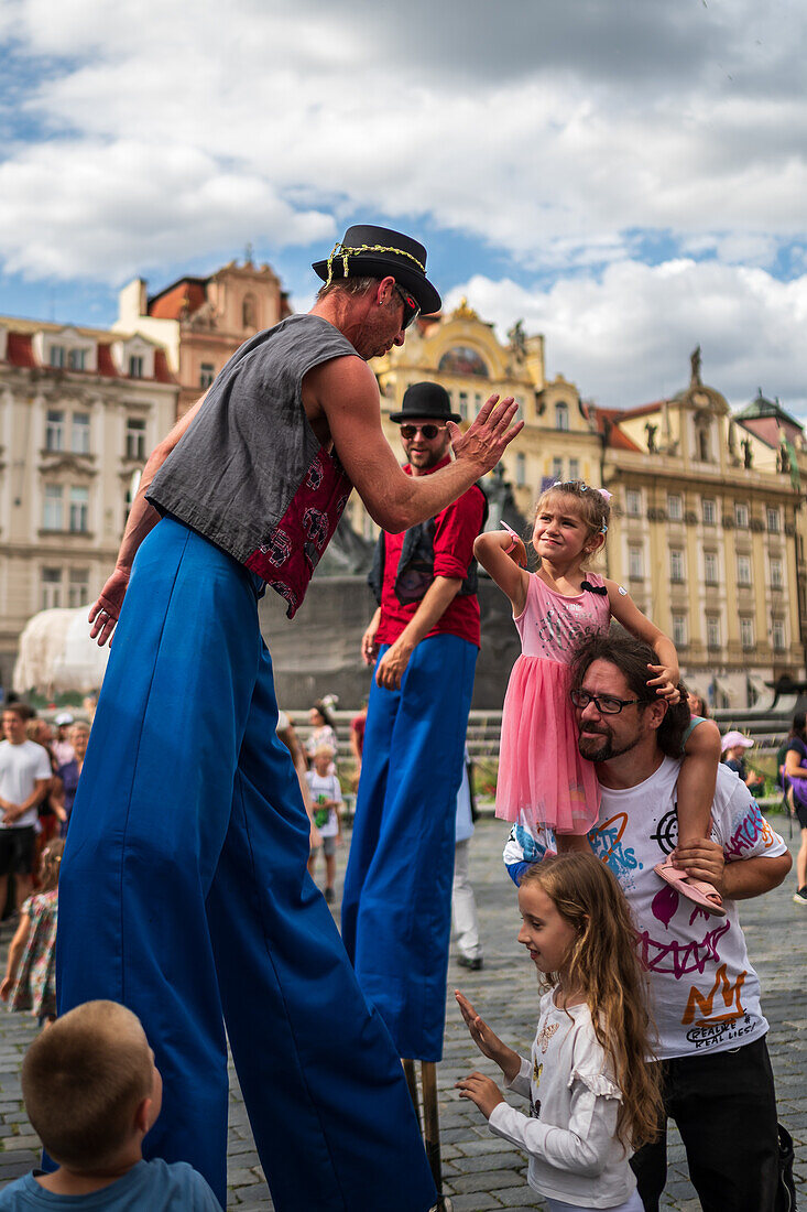 Parade of puppets from Marián Square to Old Town Square during the Prague Street Theatre Festival Behind the Door, Prague, Czech Republic