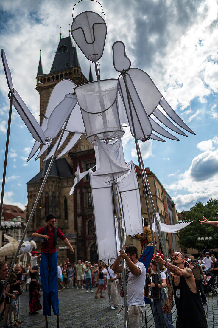 Parade of puppets from Marián Square to Old Town Square during the Prague Street Theatre Festival Behind the Door, Prague, Czech Republic