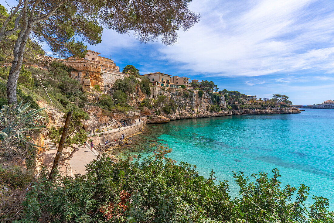 View of headland from Parc de Portocristo, Porto Cristo, Majorca, Balearic Islands, Spain, Mediterranean, Europe