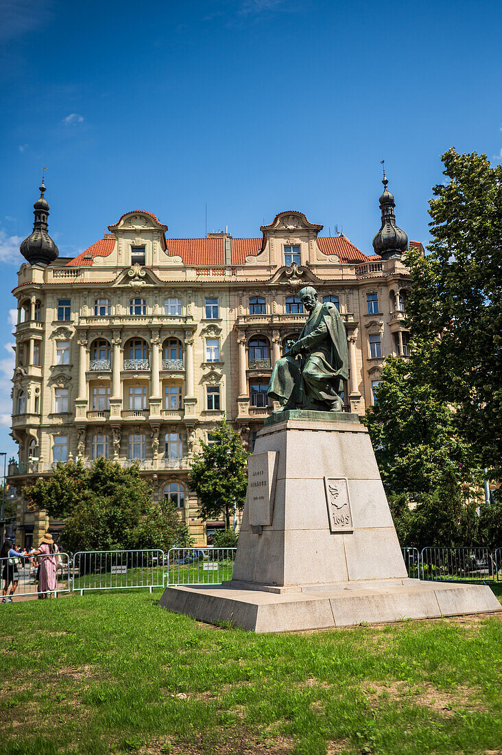 Statue of Alois Jirasek by Karel Pokorný and Jaroslav Fragner Prague, Czech Republic.