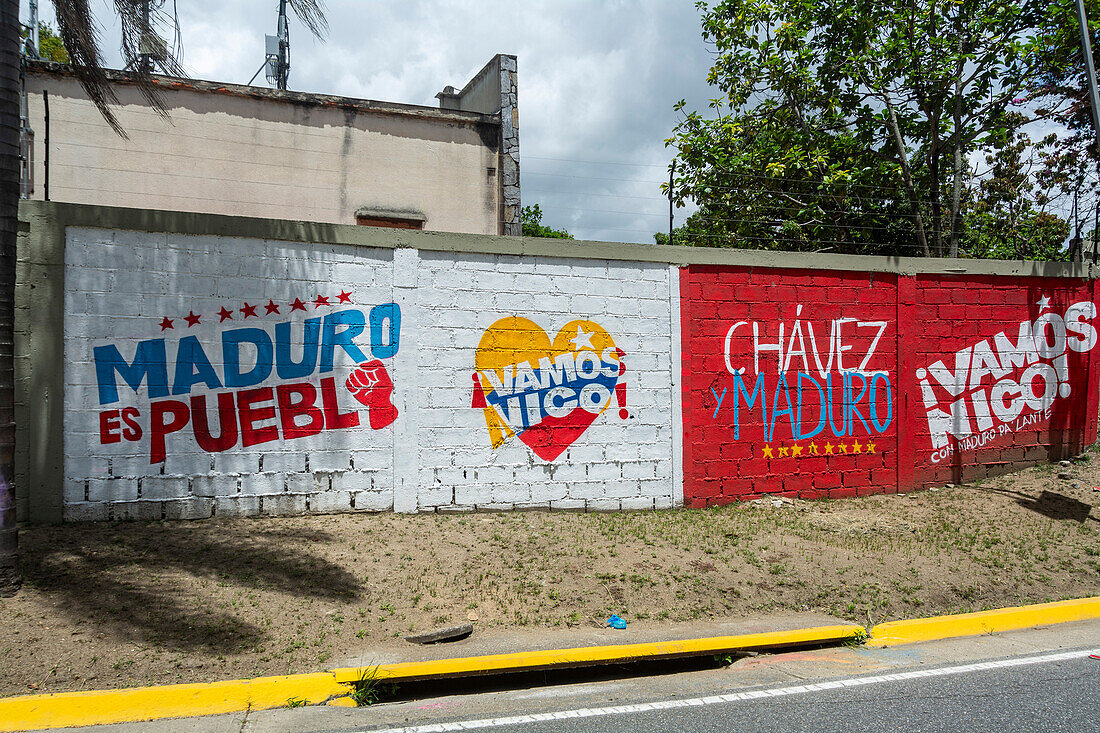 Billboards and murals in the streets of Caracas, campaigning for President Nicolas Maduro's election in Venezuela