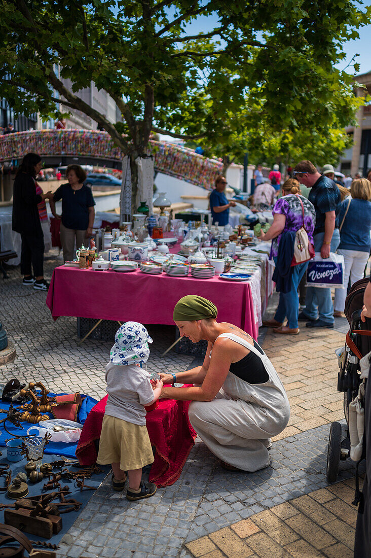 Street and flea market in Aveiro, Portugal