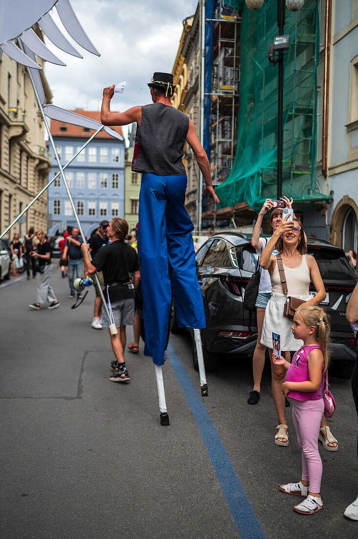 Parade of puppets from Marián Square to Old Town Square during the Prague Street Theatre Festival Behind the Door, Prague, Czech Republic