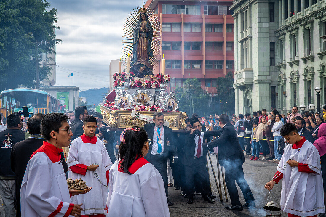 Dia de la Virgen de Guadalupe (Our Lady of Guadalupe) festival and parade in Guatemala City.