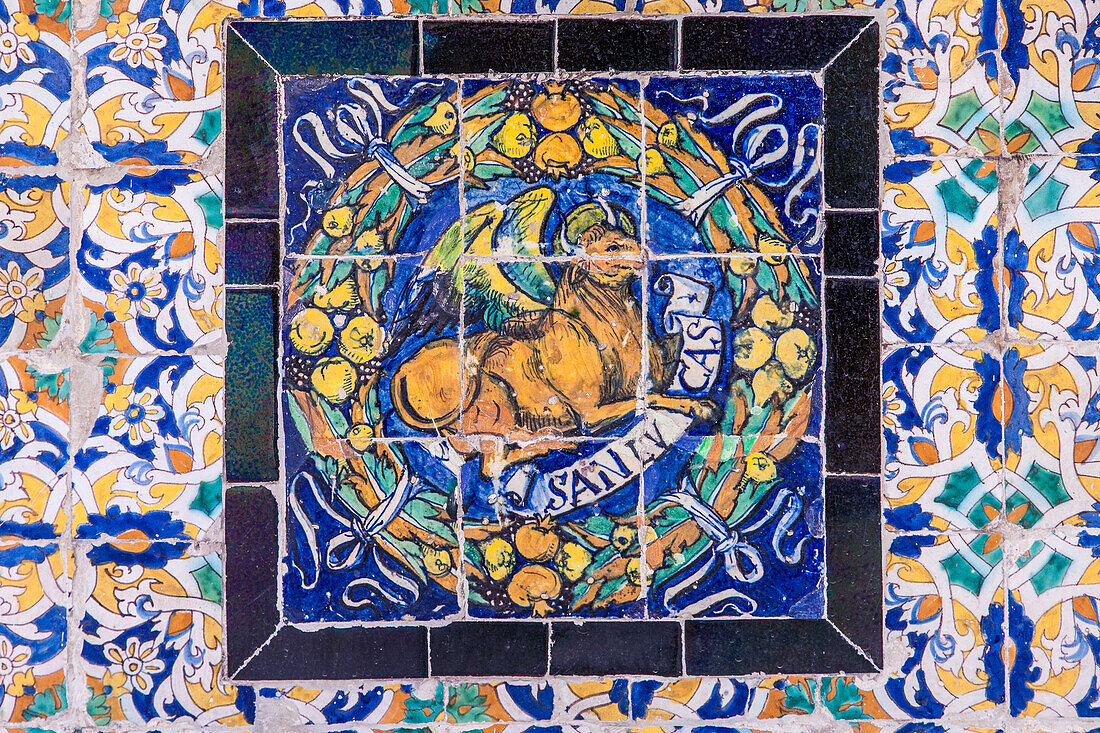 Saint Luke on old glazed ceramic tiles, Fine Arts Museum, Seville, Spain