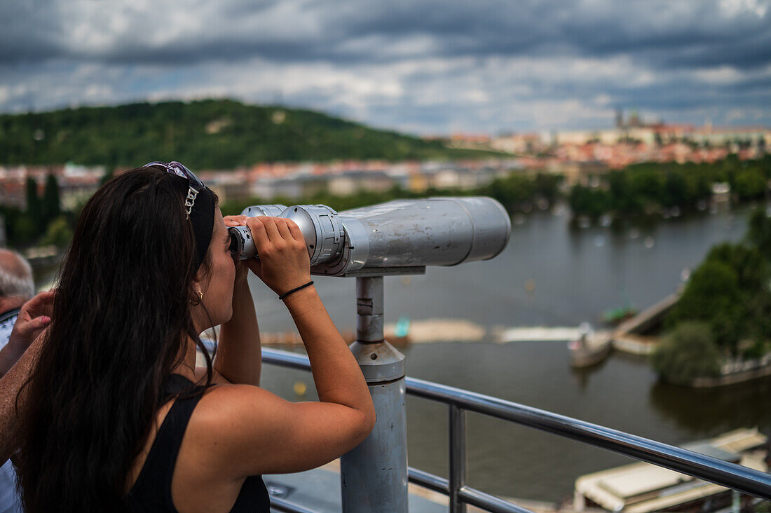 Rooftop bar with a view at The Dancing House, or Ginger and Fred (Tancící dum), is the nickname given to the Nationale-Nederlanden building on the Rašínovo nábreží in Prague, Czech Republic.