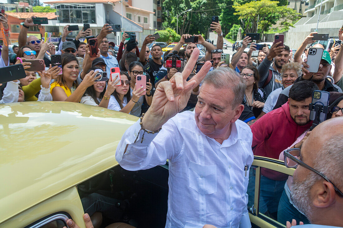 Opposition candidate Edmundo Gonzalez Urrutia arriving at his polling station.