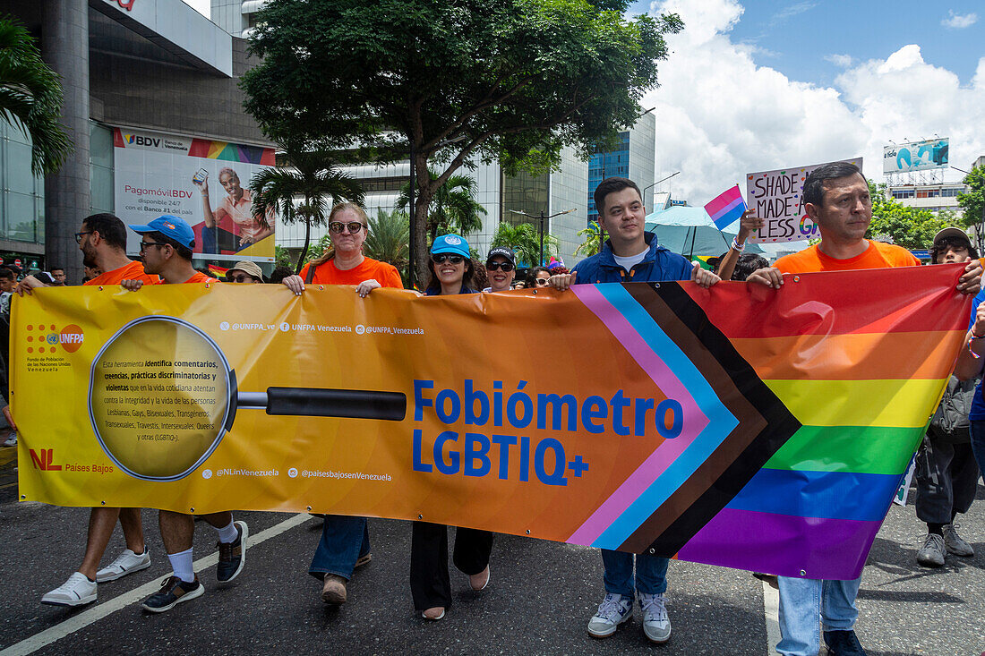 Pride parade in Caracas, Venezuela, with the presence of diplomats and the representative of the European Union in Venezuela. July, 7, 2024