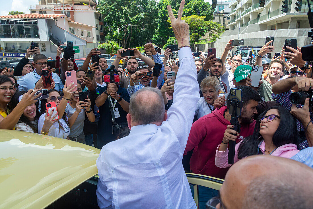 Opposition candidate Edmundo Gonzalez Urrutia arriving at his polling station.