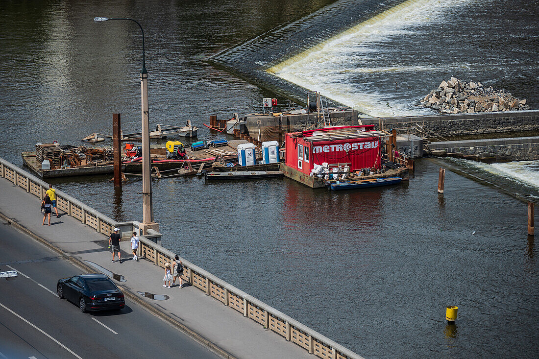 Construction works in Vltava river, Prague, Czech Republic