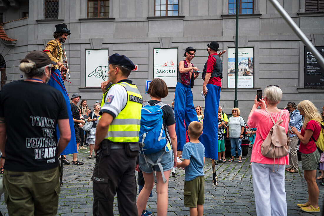 Parade of puppets from Marián Square to Old Town Square during the Prague Street Theatre Festival Behind the Door, Prague, Czech Republic