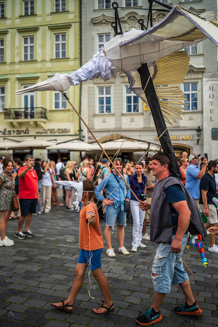 Parade of puppets from Marián Square to Old Town Square during the Prague Street Theatre Festival Behind the Door, Prague, Czech Republic