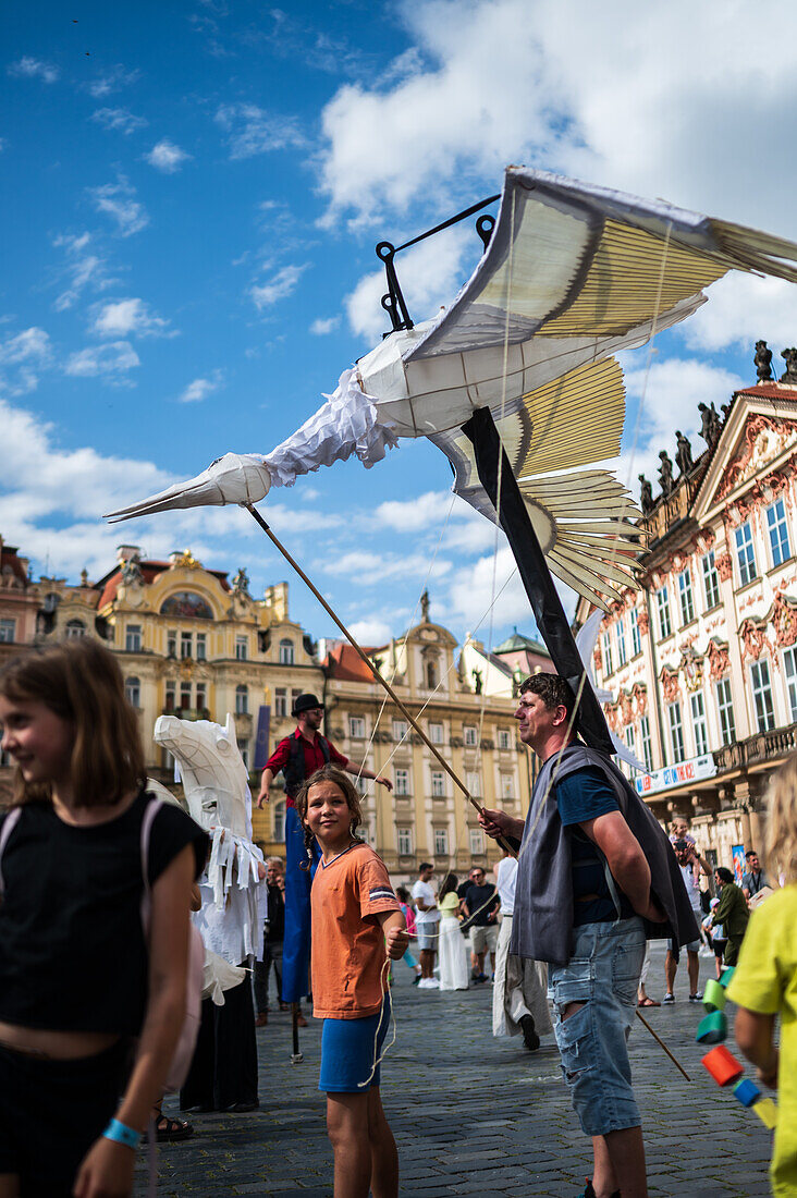 Parade of puppets from Marián Square to Old Town Square during the Prague Street Theatre Festival Behind the Door, Prague, Czech Republic