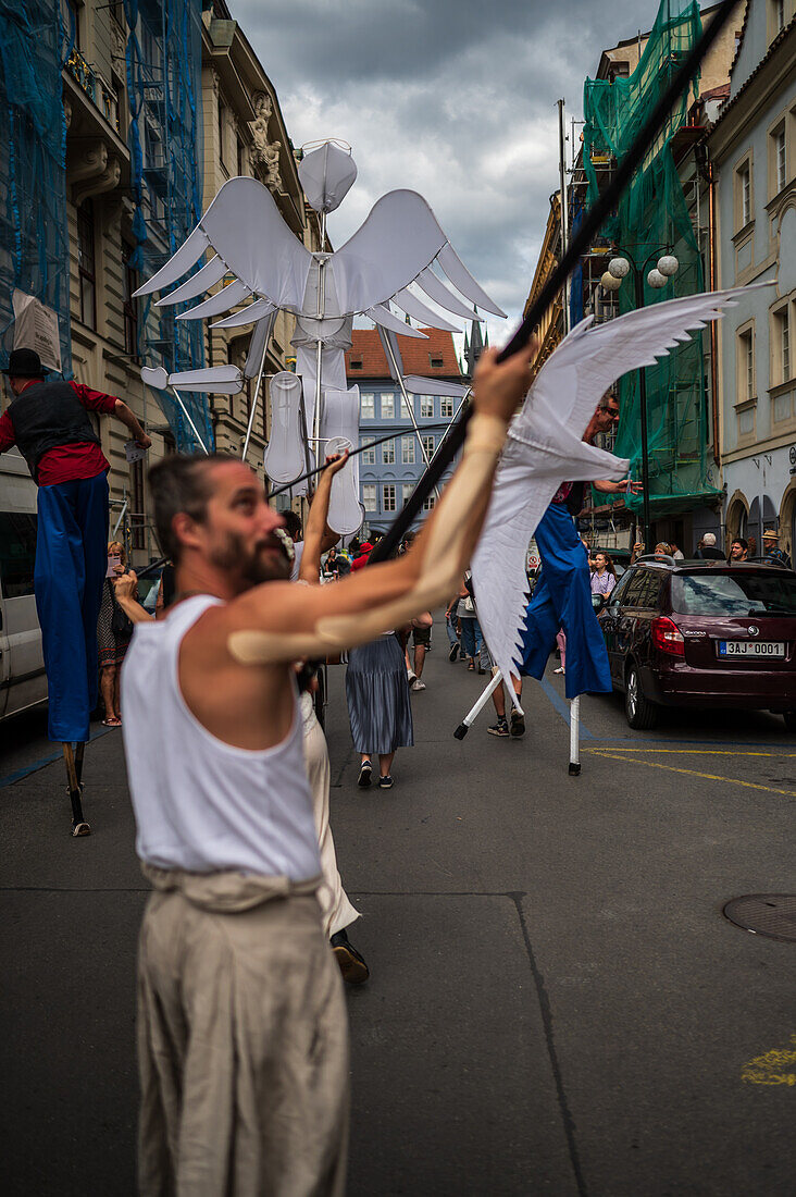 Parade of puppets from Marián Square to Old Town Square during the Prague Street Theatre Festival Behind the Door, Prague, Czech Republic