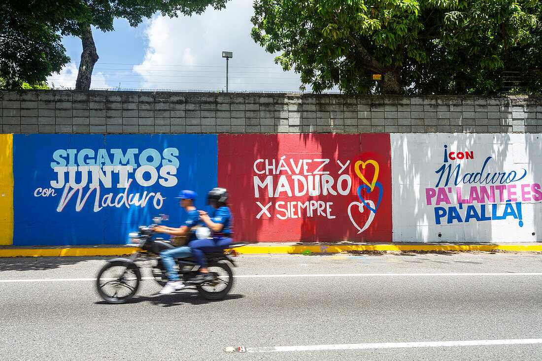 Billboards and murals in the streets of Caracas, campaigning for President Nicolas Maduro's election in Venezuela