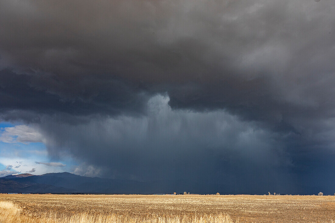 Dramatische Gewitterwolken über einem Feld