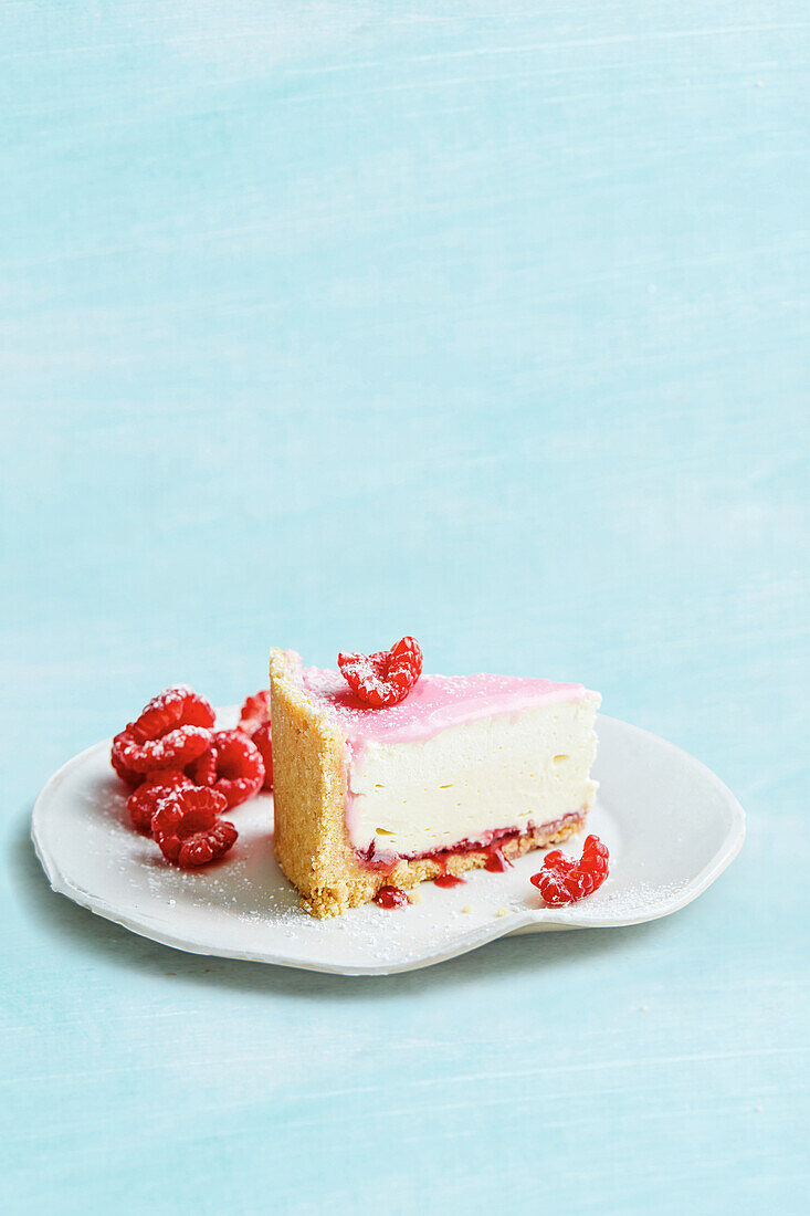 Neenish cheesecake with raspberries