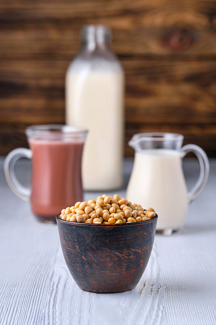 Soy and chocolate milk with soybeans