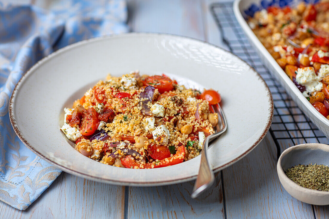 Couscous with baked vegetables and feta