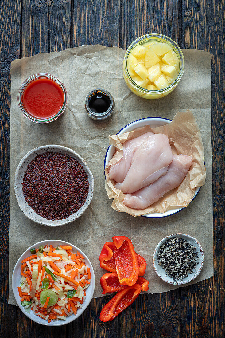 Ingredients for Asian-style sweet and sour chicken