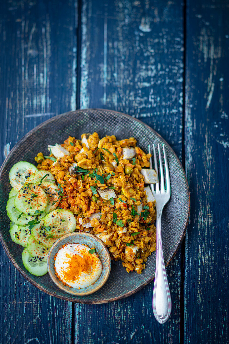 Curried lentil salad with turkey