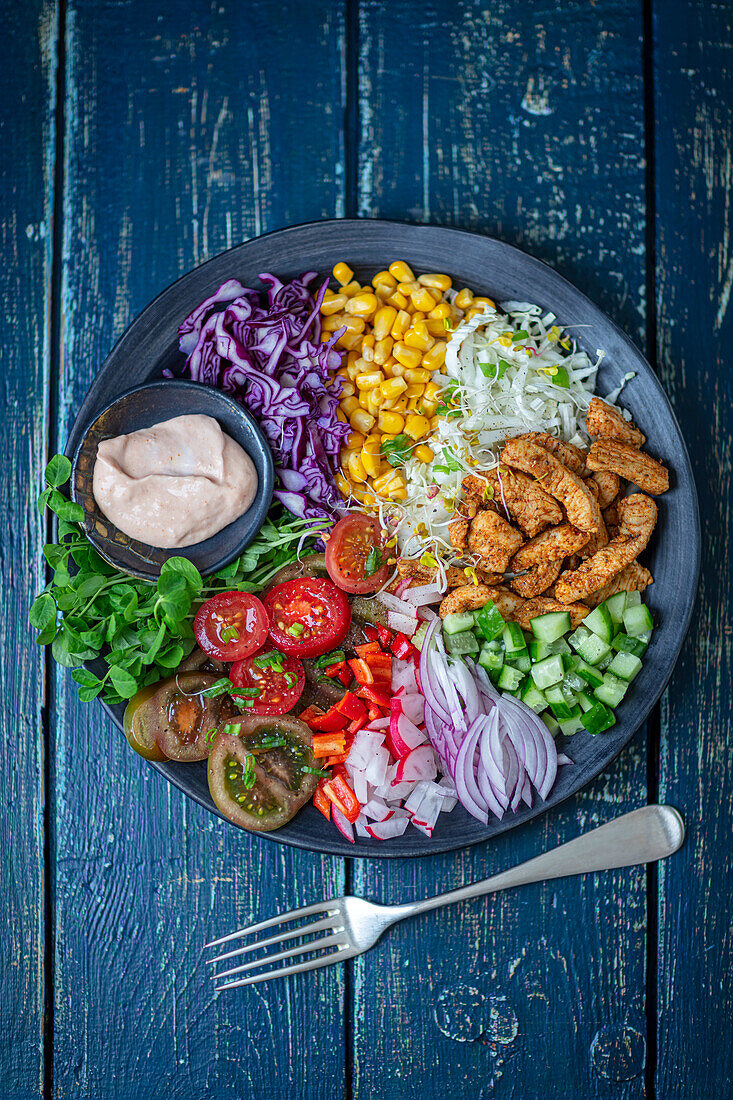 Puten-Gyros Bowl mit Gemüse und Dip