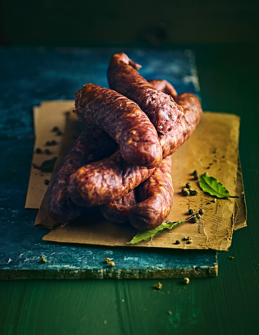 Traditional Polish raw sausage with green pepper