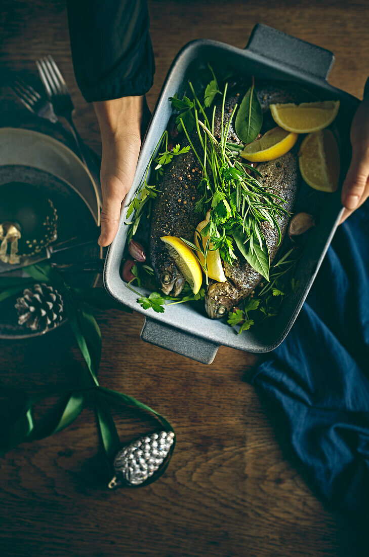 Oven trout with herbs and lemon