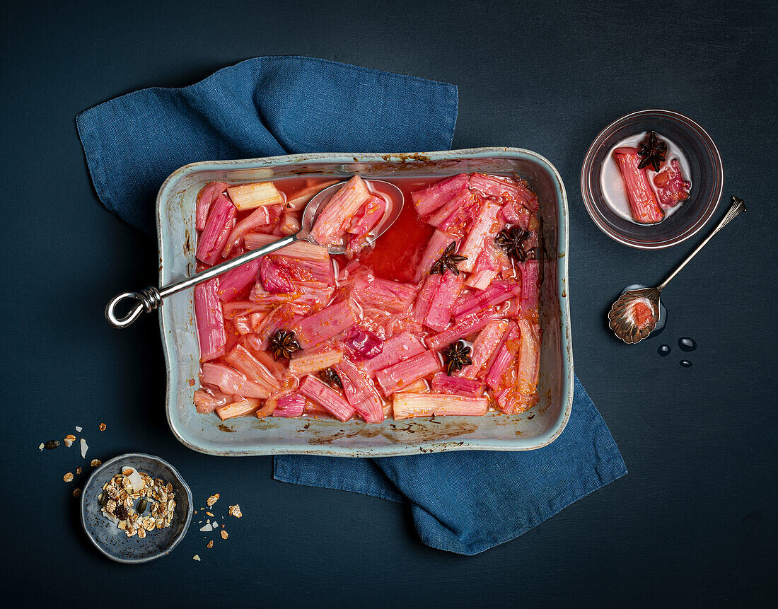 Oven-baked rhubarb with ginger, orange and star anise