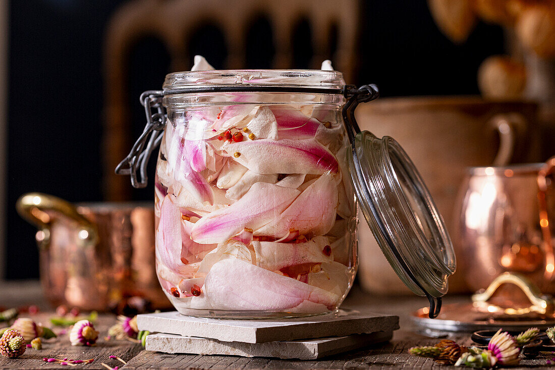 Pickled rose petals