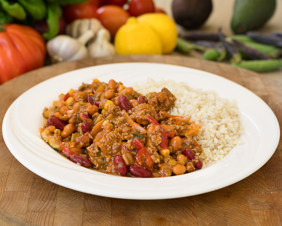 Chilli con carne with rice