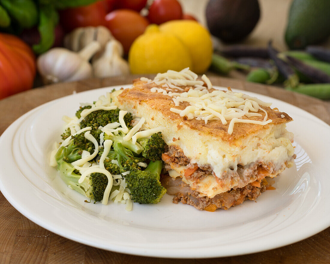 Potato lasagne with broccoli