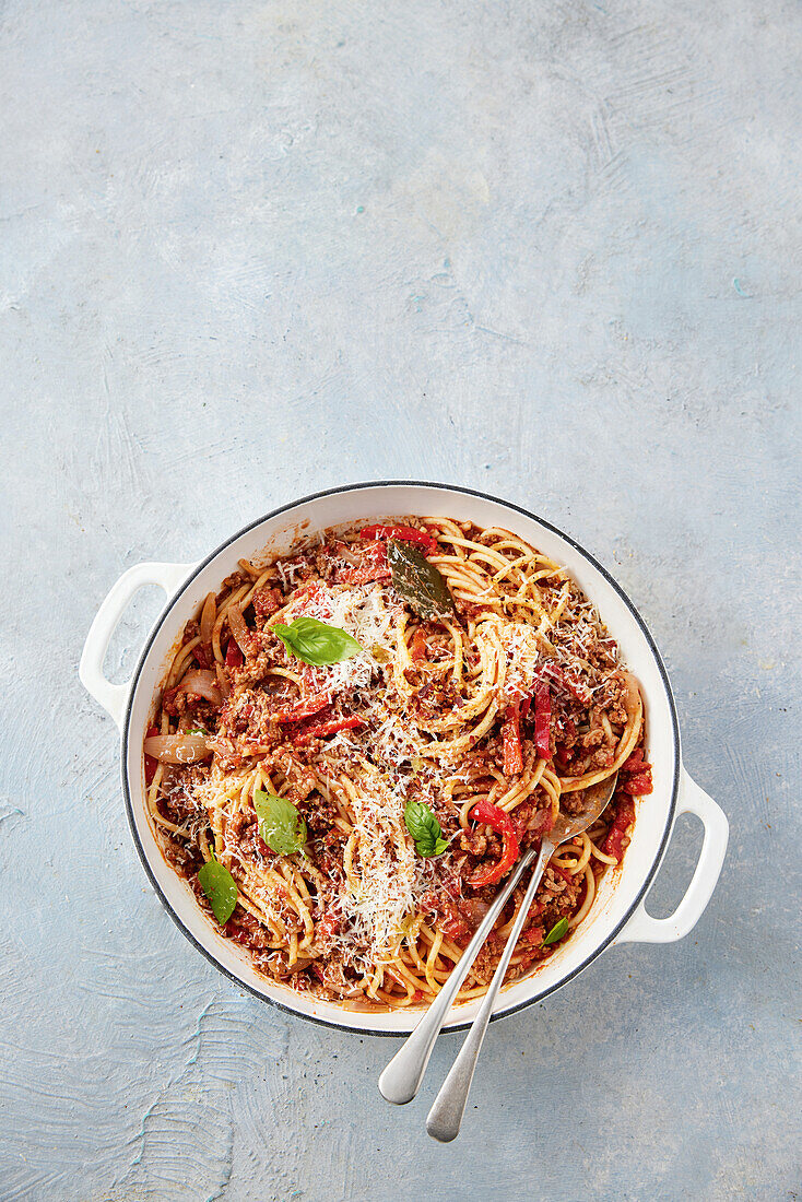 Lamb ragout with spaghetti