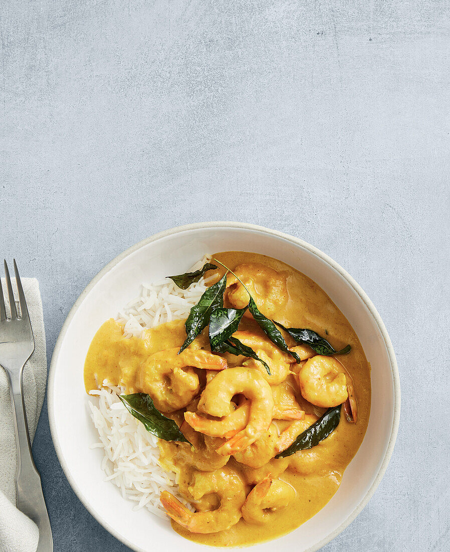 Mango and prawn curry with basmati rice