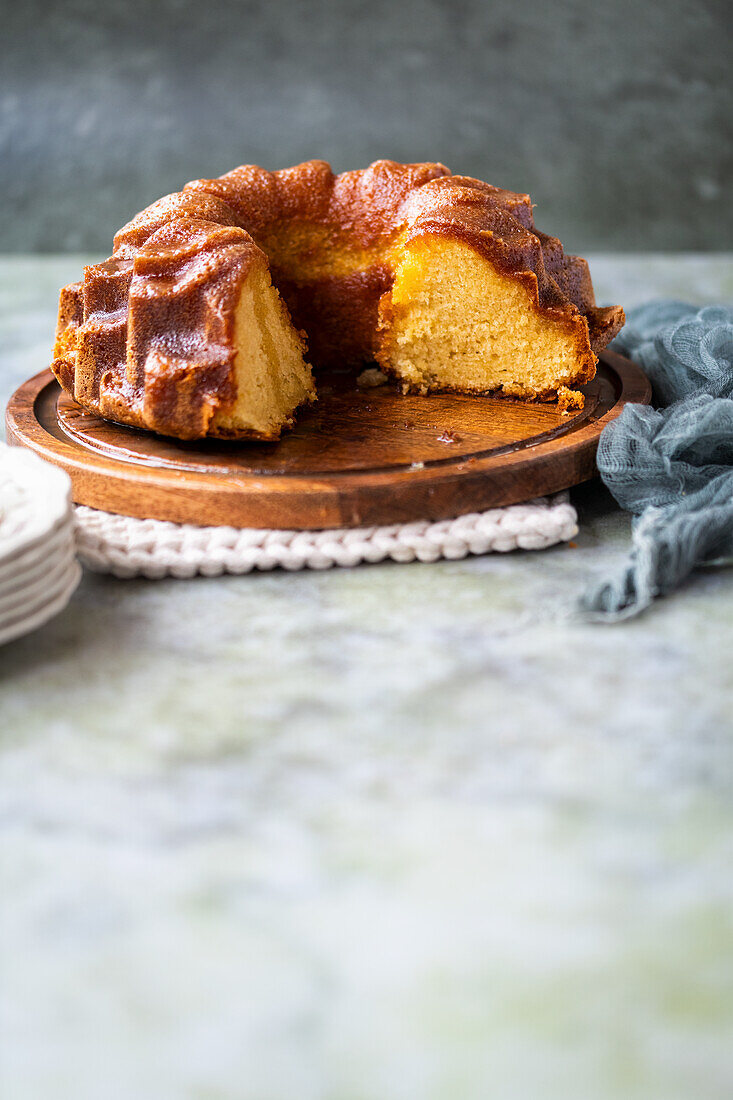 Rum cake with caramel syrup