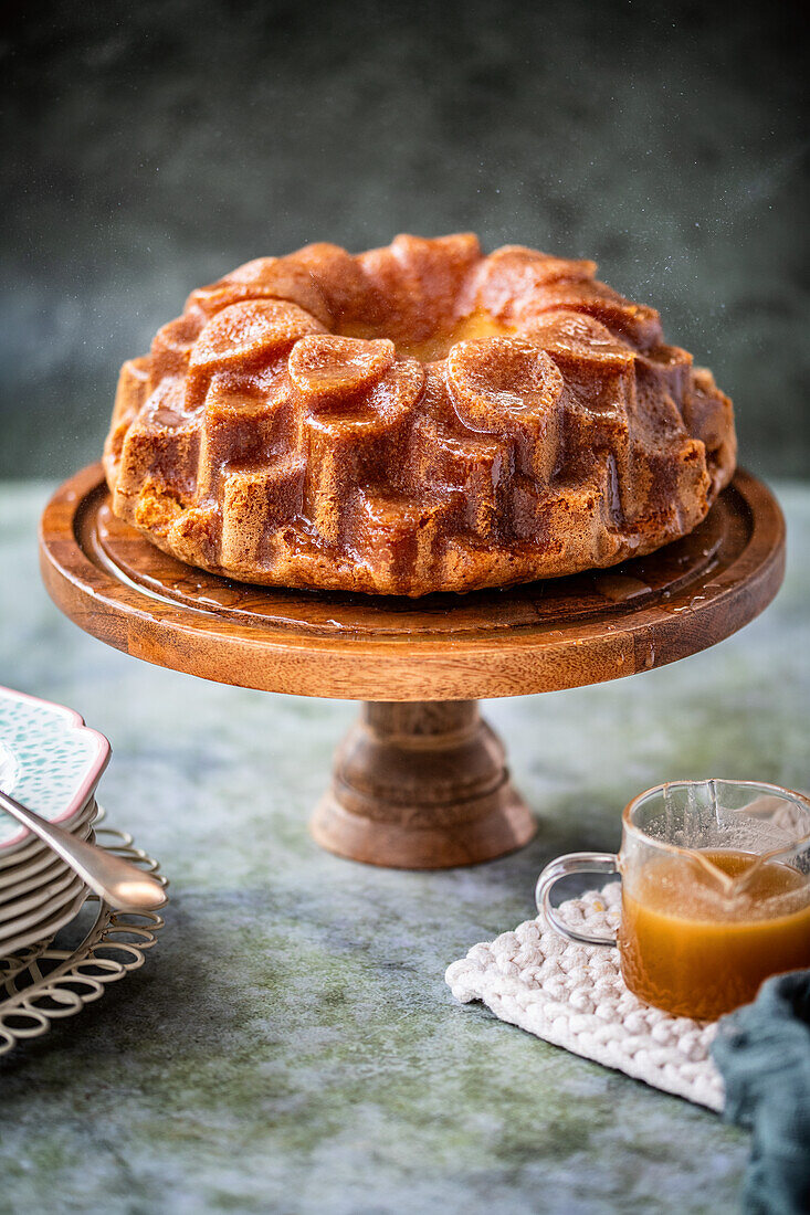 Rum cake with caramel syrup