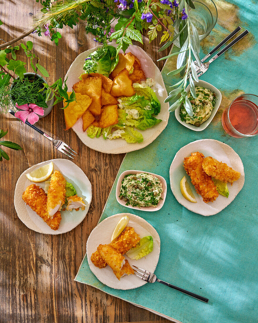 Fish and chips with remoulade