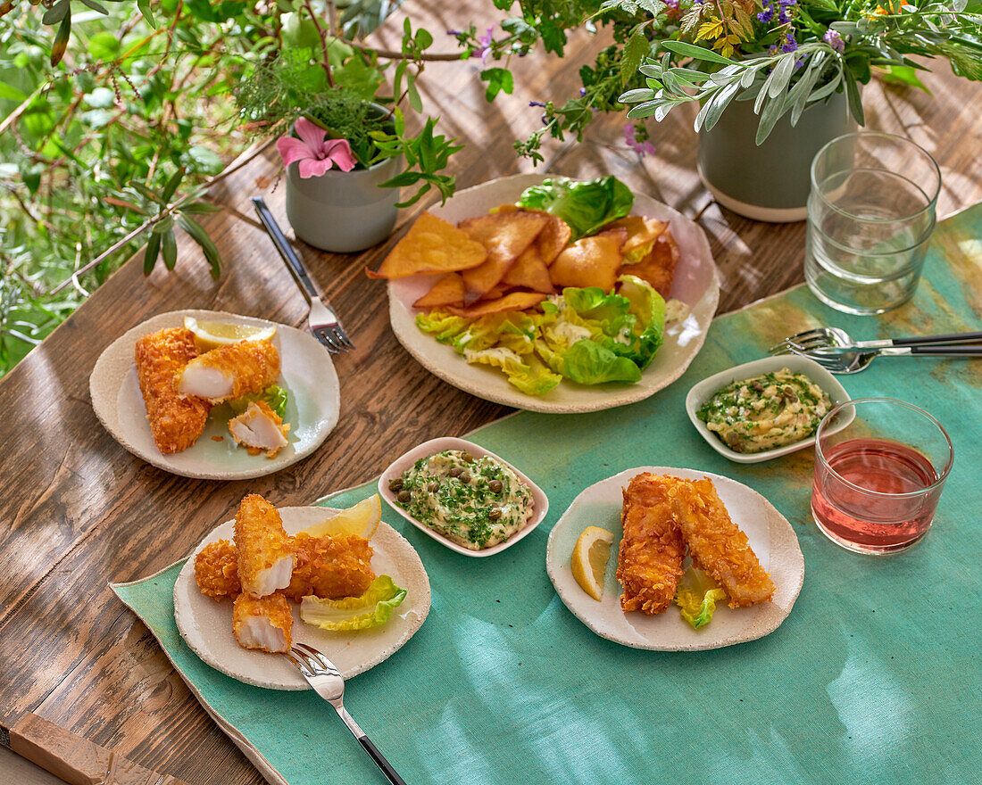 Fish and chips with tartar sauce