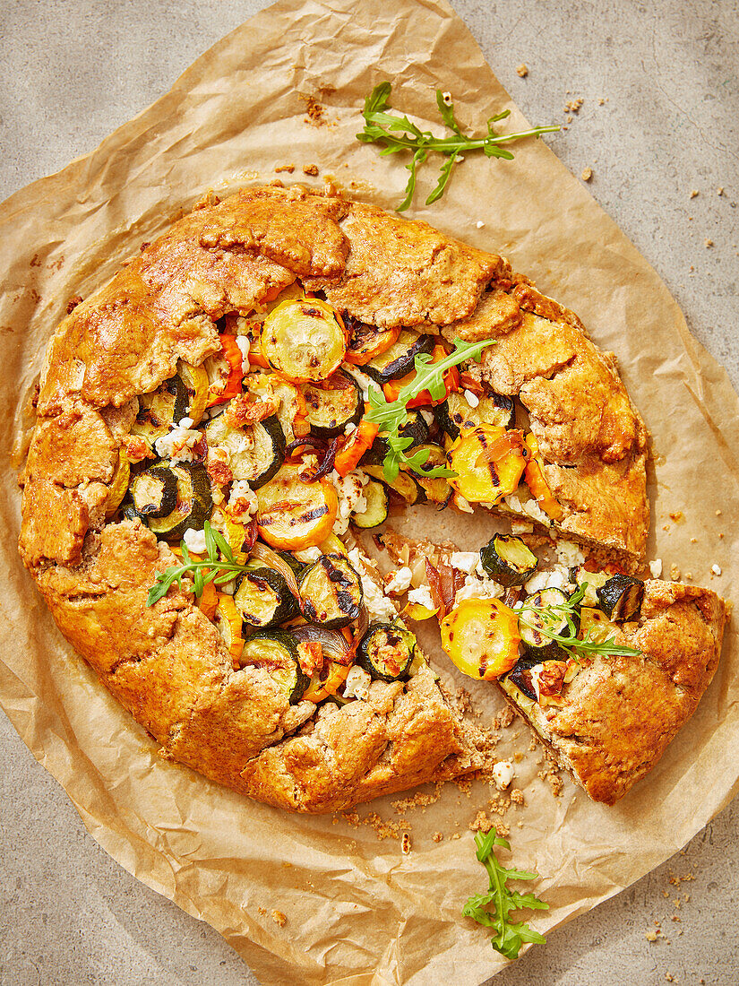 Courgette galette with fresh rocket salad