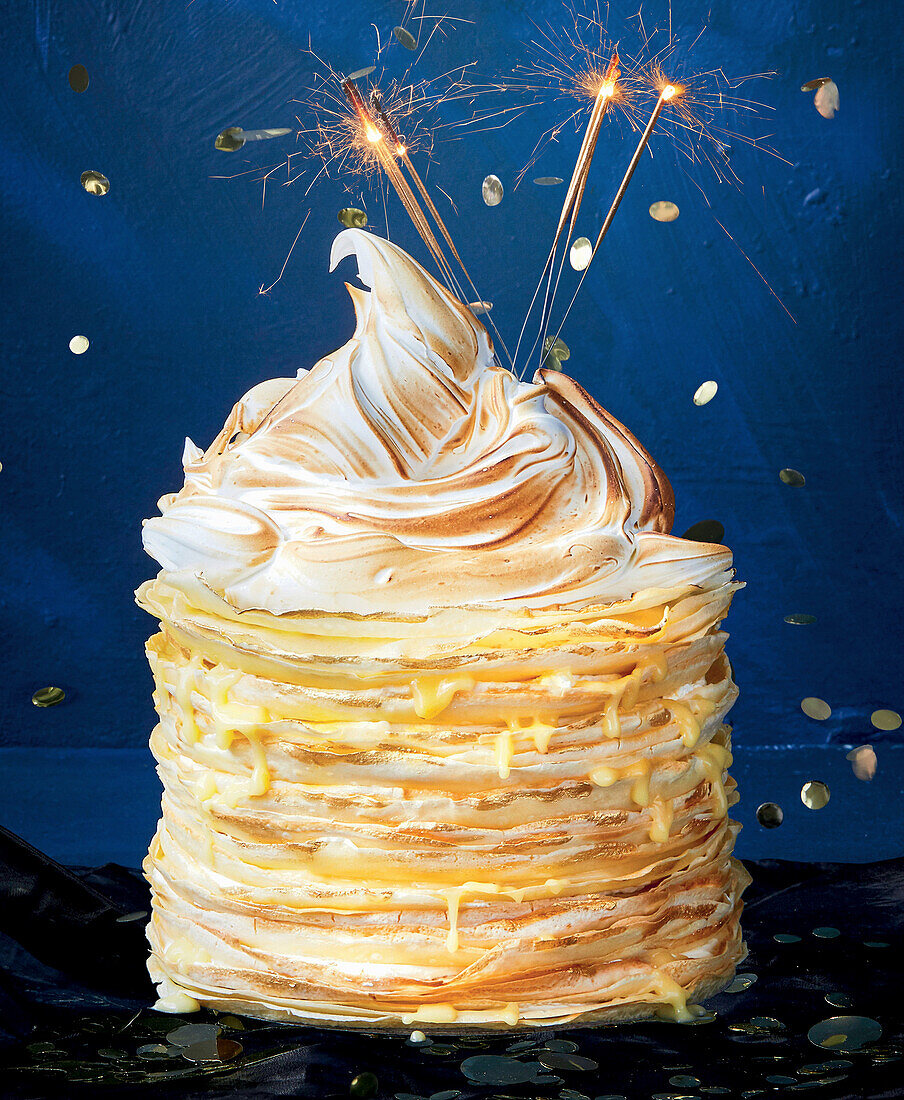 'Thousand-layer' lemon crepe cake with meringue